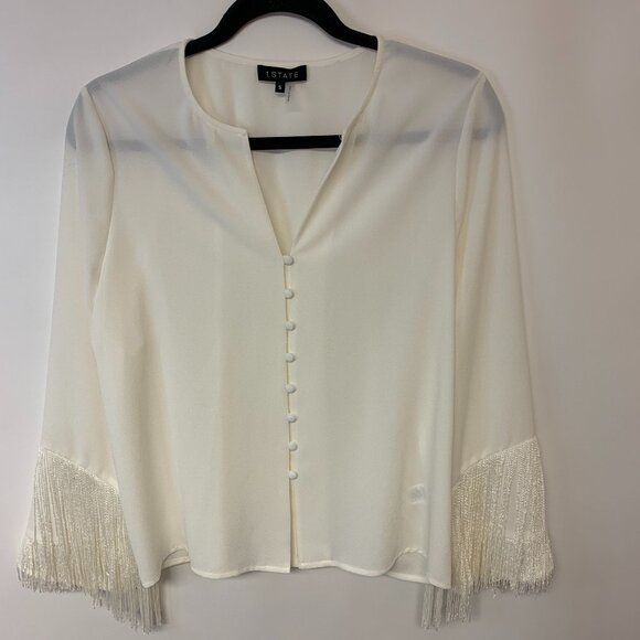 1. State Tops - 1.State Blouse White Fringe Feminine Sheer Romantic whimsical Boho Womens SZ S
